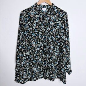 J. Jill Button Down Layered Tunic Top Blouse Large‎ Petite Long Sleeve Workwear